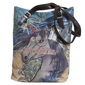 DOGO I Believe in Unicorns Tote Bag Womens Large Multicolor Vegan Leather Art